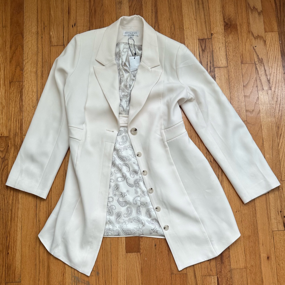Current Air Los Angeles Ivory Cream Blazer Dress with Paisley Inside Detail Sz L - Picture 3 of 6